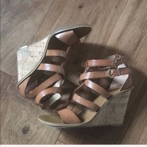 Express Women’s  Tan Strappy Cork Wedge Sandals Size 9